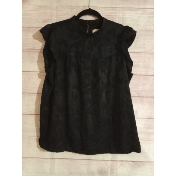 LOFT Tops - Loft Shirt Women's Size Large Black Flora Solid Sleeveless Ruffles Top Blouse